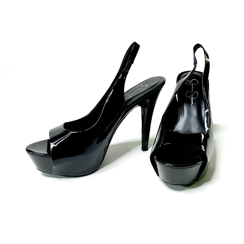 SEXY PATENT LEATHER PEEP TOE SLINGBACK HEELS